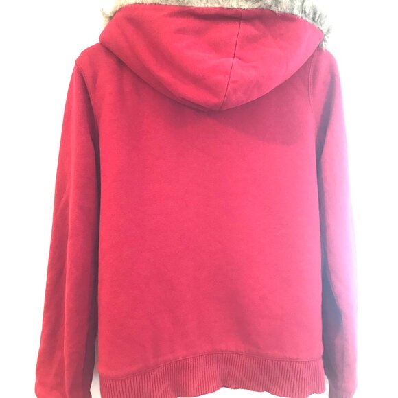 Aeropostale hoodie faux fur lined zip red velvet spell out Y2K women L skater - Picture 4 of 7